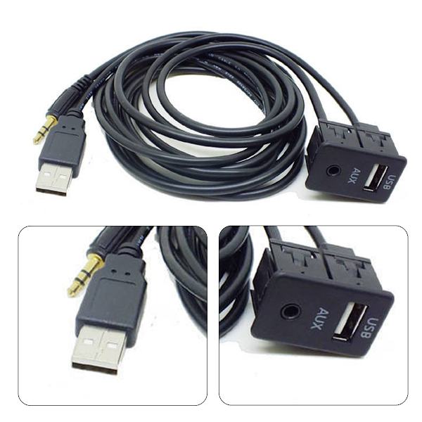 Bil Dash Flush Mount AUX USB Panel Kabel Adapter, 3.5mm AUX Forlænger Panel Mount USB Port Flush Mount Design for Problemfri Integration i Køretøjet