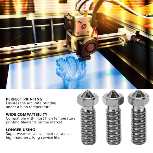 3 st Härdat Stål Vulkanmunstycke Högtemperatur 3D-utskrift Extruder Print Head 1.75mm M60.8mm
