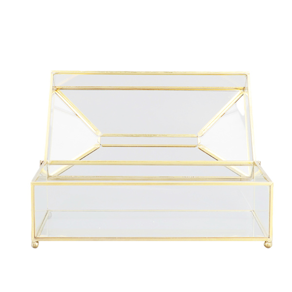 Dekorativ glas servett förvaringslåda fashionabla utsökt transparent glas vävnadslåda för hem bröllop