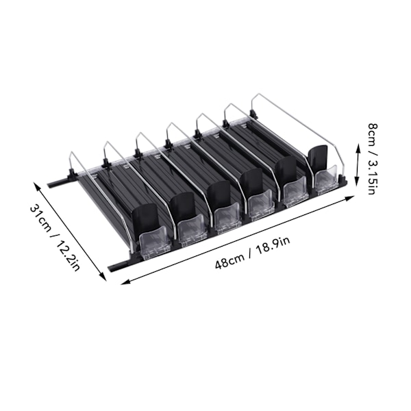 Automatisk dryckesdrivare Glid Bredd Justerbar Enkel Manövrering Arbetsbesparande Svart Självtryckande Burksamlare för Kylskåp 31cm / 12.2in