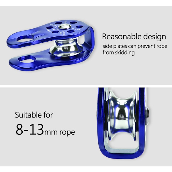Klättertrissa med tre hål, mikrotrissa för zipline-sporter och dragning, lättviktskonstruktion i aluminiumlegering, hög hållfasthet, fin