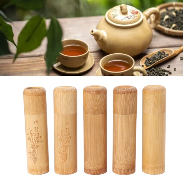 5 st 12 cm långa resebambu teburkar tebehållare burk för kaffebönor nötter 2 st bambu typ 3 st tom typ