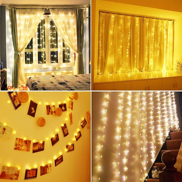 Förtrollande bröllopsfestbelysning, 300 LED 3mx3m, USB-driven flexibel gardin med fjärrkontroll för justering av ljusstyrka och hastighet