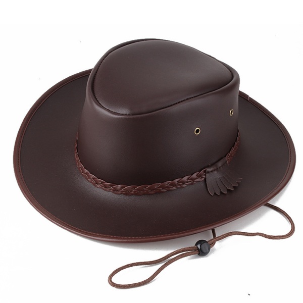 Svart Jungle Bull Läderhatt, Western Hat, Australian Hat, Cowboy Hat