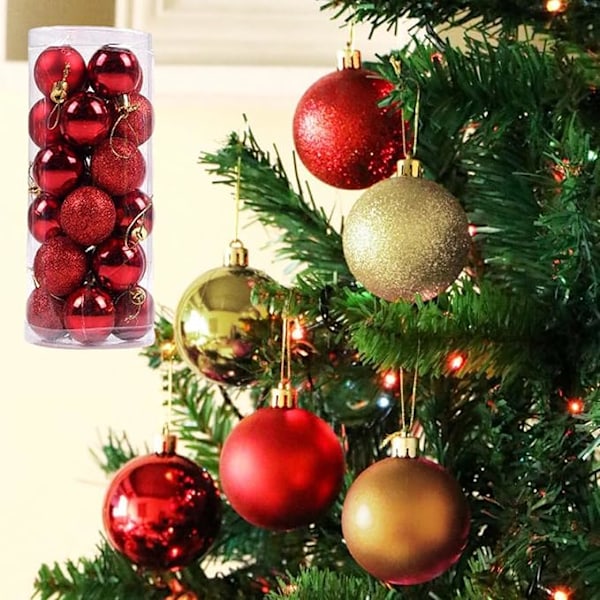 Julgranskulor, Förtrådade Julgransdekorationer, Hängande Julkulor - 3 Stilar Okrossbara Julgransprydnader i Plast, Set om 24 st