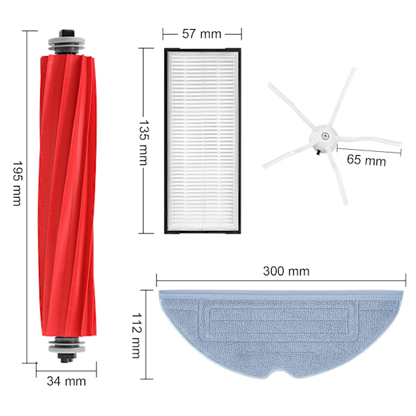 S7-tillbehör kompatibla med Xiaomi Roborock S7 dammsugare, ersättningsset inkluderar 1*huvudborste 2*filter 3*torkdukar 4*sidoborstar för Roborck