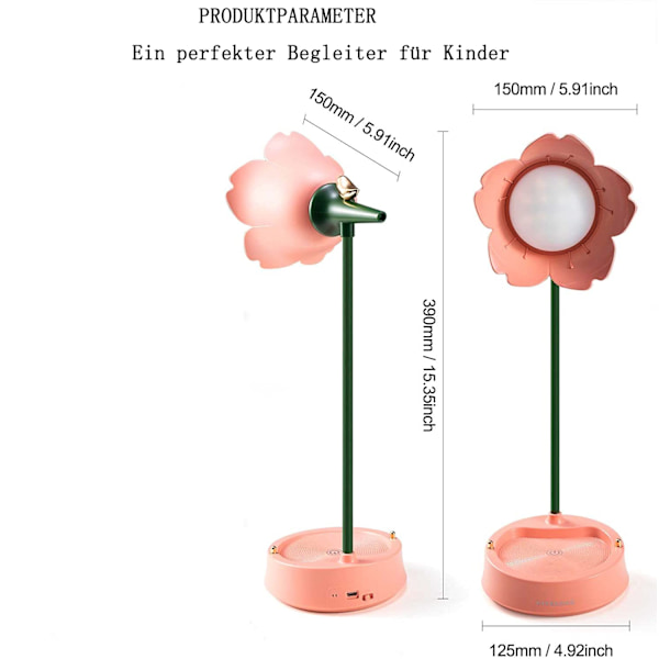 Barnens rosa skrivbordslampa, kreativ uppladdningsbar LED-skrivbordslampa