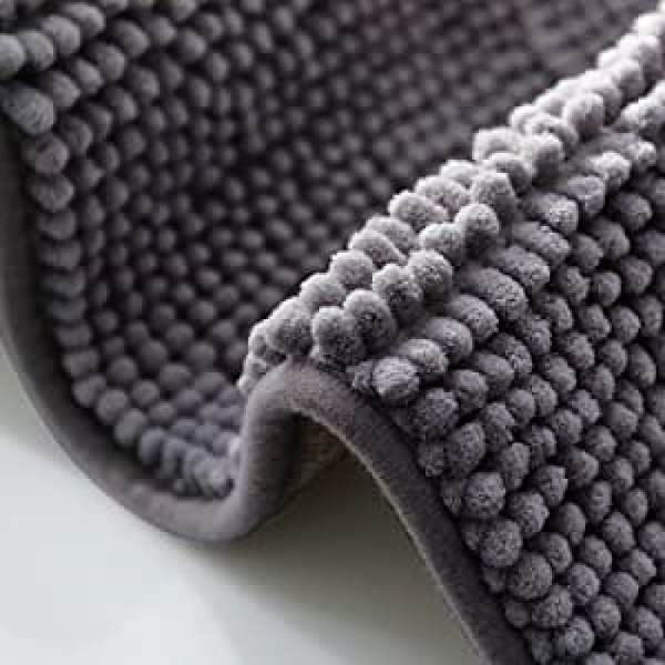 Halkskyddad badrumsmatta 50x80cm mikrofiber chenillematta för badrum grå