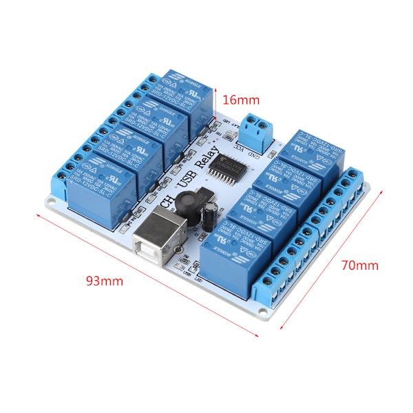 8-kanals 12VDC Typ B USB-reläkortmodulstyrenhet för automation och robotik