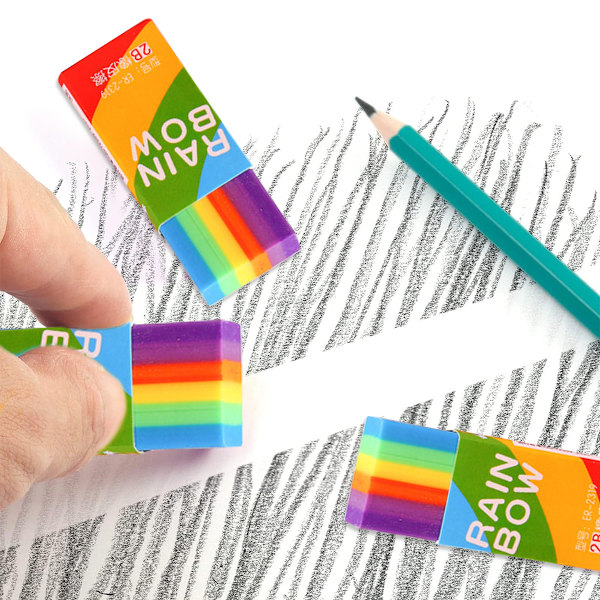 4-pack regnbågsfärgade 2B-suddgummin, mjuka suddgummin, suddgummin för skolan, miniradergummin, suddgummin för skolan, skissrum, kontor, konst,