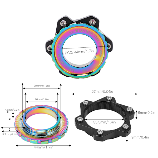 MEIJUN Centerlock till 6 bultars fästadapter låsring aluminiumlegering axelnavadapter för genomgående axelnav Multicolor