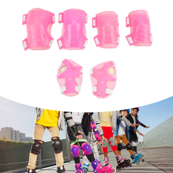 6 st / set rullskridsko skyddsutrustning justerbar knä armbåge handflata skydd för 6-18 år gammal rosa
