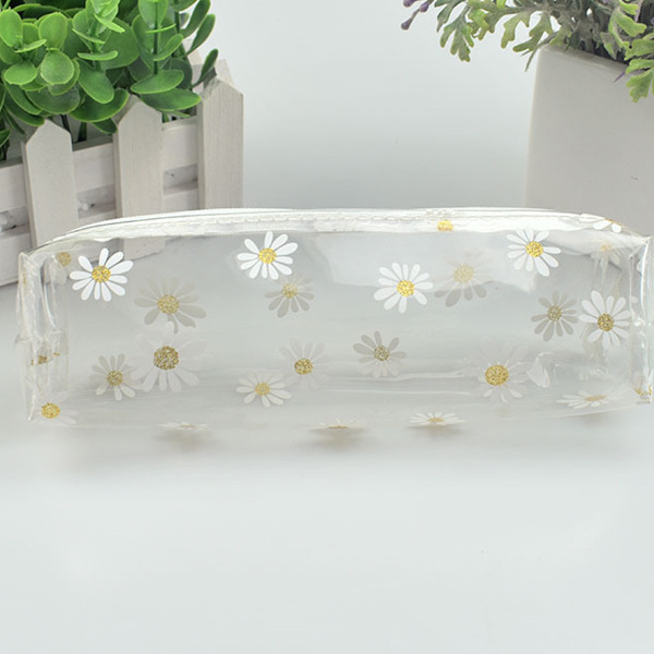 Genomskinlig Daisy Pennfodral Väska Stationery Pouch Makeup Väska Pennarrangör För Skola Kontor (vit+ Transparent 2st)