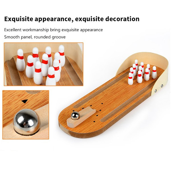 2-pack Mini Bowling Set i Trä för Bordsspel - Interaktivt Avkopplingsspel för Föräldrar och Barn, Pedagogiska Leksaker