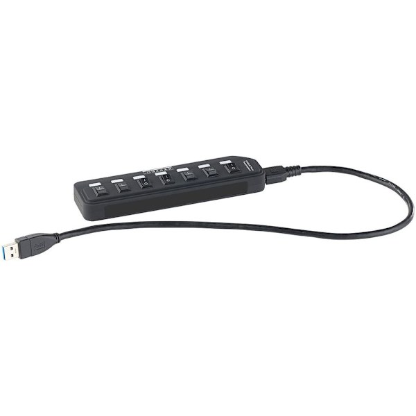 USB-multikontakt: Aktiv USB 3.0-hubb med 7 portar, individuellt omkopplingsbar, 2 A strömförsörjning (USB-switch)