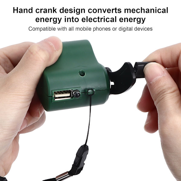 USB Hand Crank Telefonladdare 3 till 8h Standby Tid LED Ljus Bärbar Mobiltelefon Nödladdare för Utomhus Vandring Grön