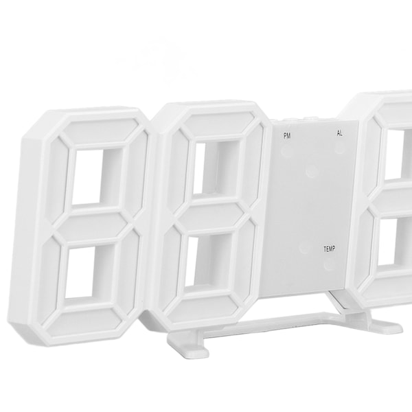 3D LED Digital Klocka Tid Datum Temperatur Display Röststyrning Automatisk Ljusstyrka Justering Digital Väggklocka Vitt Skal Blå Tecken