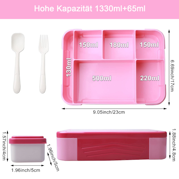 Lunchlåda för barn med fack, lunchlåda för barn med 6 fack och en separat såslåda, Bento-låda för barn BPA-fri, läckagesäker design, perfekt för