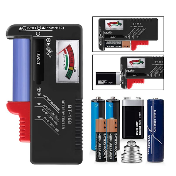 Batteritest, universell liten batteritest för AAA AA C D 9V 1,5V, knappcellsbatteritest - liten voltmätare för alla batterier