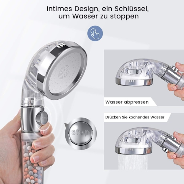 Rengörande Duschupplevelse, Miljövänligt Filtrerat Duschmunstycke, Högtrycksduschmunstycke med 3 Sprutlägen, Vattenbesparande Design, Flerskikt