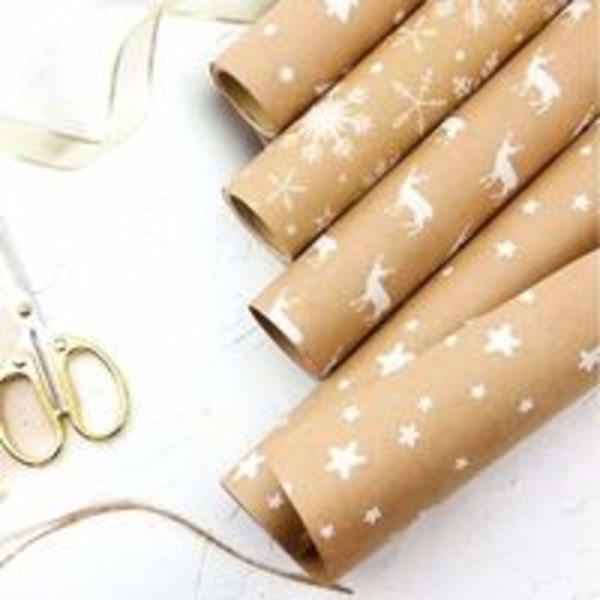 Kraft Julpapper, Julpappersrulle, Kraftpappersrulle, Förpackningsfärg, Tjockt Jul Chic Brunt Inslagningspapper,