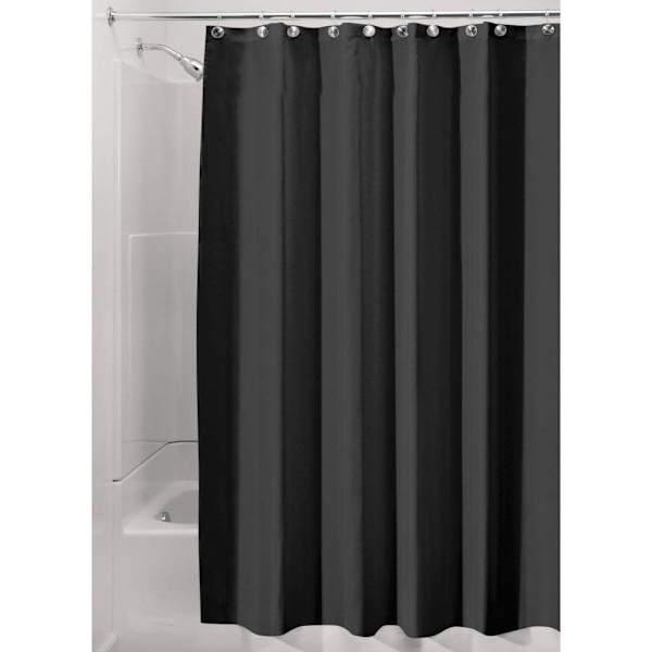 Duschdraperi, vattentät polyesterduschdraperi med förstärkt fåll, tvättbar badgardin storlek 180,0 cm x 180,0 cm, svart