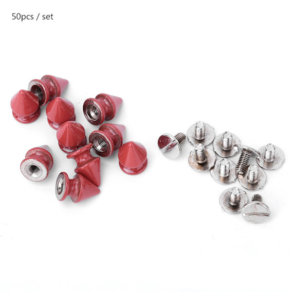 50 st 8*12 mm Fashion Metal Bullet Rivet Spikes & Cone Studs för Läder DIY Tillbehör (Röd)