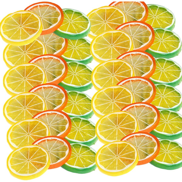 36 förpackningar med konstgjorda frukter, konstgjorda limefrukter, konstgjorda citronskivor, dekorativa falska citronskivor, fest, festlig dekoration, fotografi rekvisita