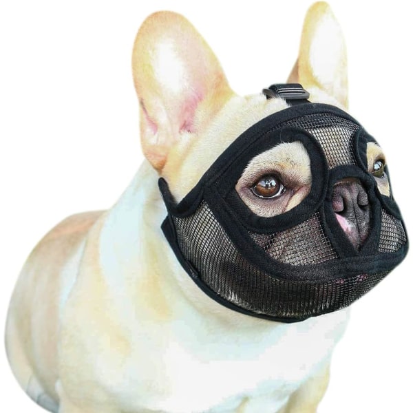 Mesh hundmunstycke kort nos hundmunstycke justerbar fransk bulldogmunstycke antibitning/tuggning/skällande munskydd för engelsk bulldog pekingese mops