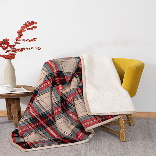 Hemborstad Borstad Överkast Vändbar Sherpa & Borstad Fleece, Lätt Dekor för Säng eller Soffa, Nordisk Midnatt
