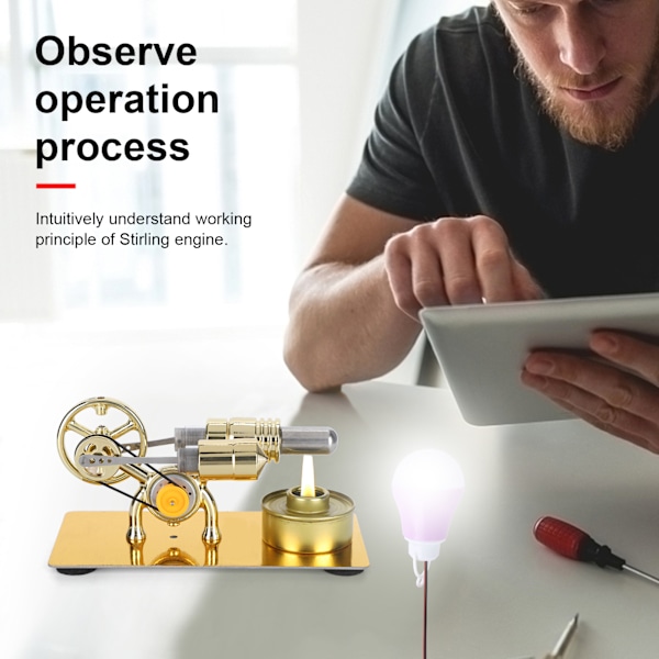 Stirlingmotormodell Generator Motor Glödlampa Extern Förbränning Fysikutbildning Vetenskapsleksak