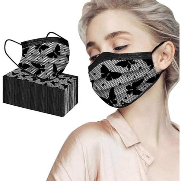 Paket med 50 - Svarta Unisex ansiktsmasker för vuxna
