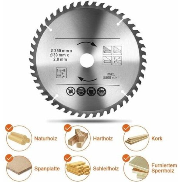 Hårdmetall cirkelsågblad 48T & 60T Tct Sah Bore för naturträ Set med 2 cirkelsågblad 250 x 30 Mm2 Hårdträ Plywood