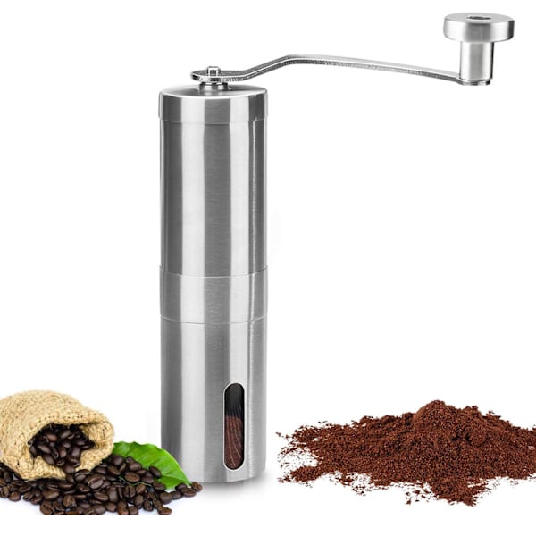 Justerbar Kvarn för Kaffe, Inga Batterier Behövs Handhållen Manuell Kvarn, Keramiska Koniska Burr för Konsekvent Kaffemalning, Silverfinish