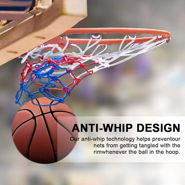 Professionell basketnät, basketkorg nät, set med 2 polyester basketnät för standard inomhus- eller utomhusbruk (12 öglor)