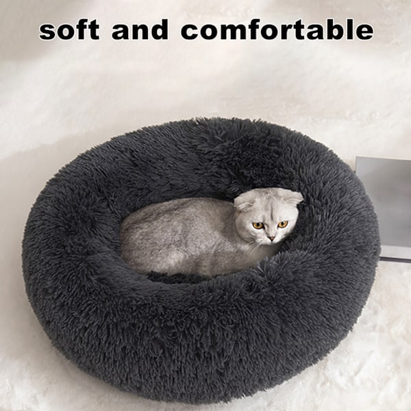 [通拓商品] Säng Plush Faux Fur Rund Hundsäng, Bekväm Fuzzy Donut Cuddler Kudde för Hundar & Katter, Mjuk Långhårig och Varm för Vintern (Mörk