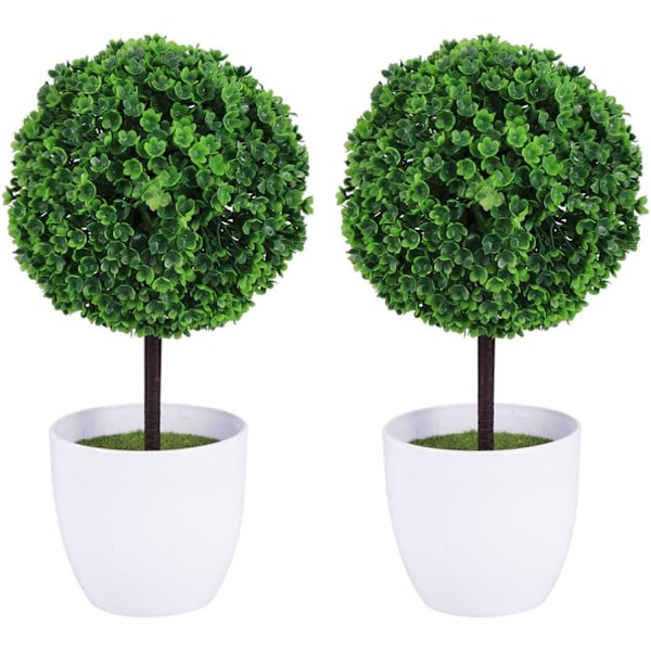 Set med 2 små konstgjorda blomkrukor i form av en topiary, i vit keramik