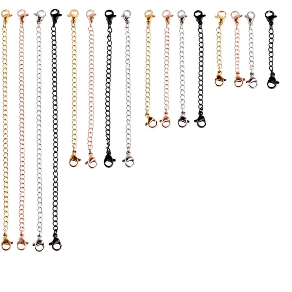 16 delar i rostfritt stål Halsband Armbandsförlängare Kedjeuppsättningar för att göra DIY smycken, 4 färger och 4 storlekar