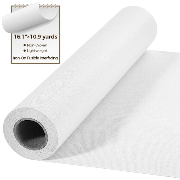 Vlieseline Stryk-På Mellanlägg, 41 cm × 10 m Lättviktigt Mellanlägg för Kläder, Vit Enkelsidig Mellanlägg för Tygsömnad, DIY Hantverk