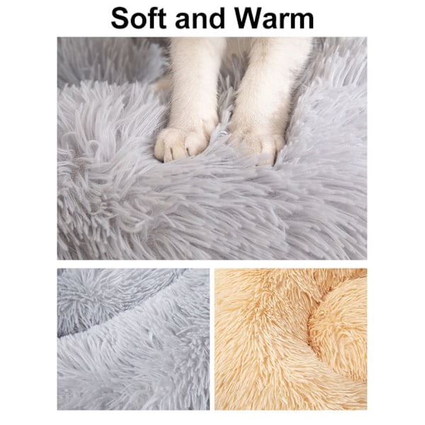 [通拓商品] Säng Plush Faux Fur Rund Hundsäng, Bekväm Fuzzy Donut Cuddler Kudde för Hundar & Katter, Mjuk Långhårig och Varm för Vintern (Mörk