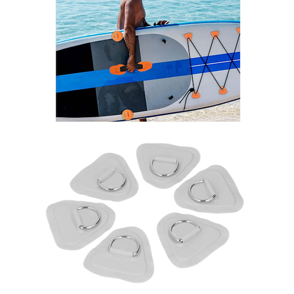 6 st PVC D-ring lapp med elastiskt repset i rostfritt stål D-ring lapp bungee repset för uppblåsbara båtar kanoter kajaker surfbrädor vertikal paddel