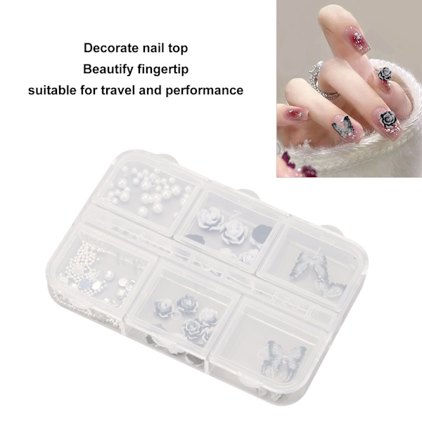 Svartvita nageldekorationer i harts - dekorationer för manikyr med svarta och vita blommor