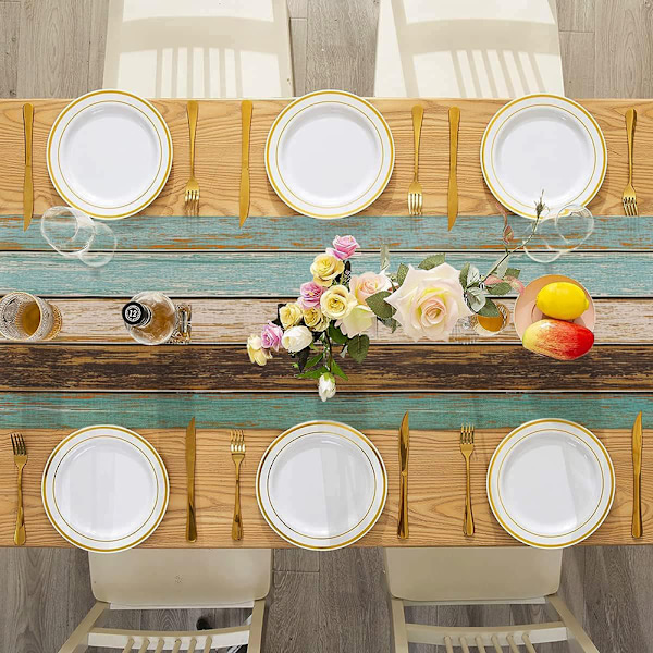 Bordslöpare Modern Vardagsrum Vår Placemats Grön Blå Grå Plankor Ladugårdsbordet Matslöpare Set för Matsal Fest Bröllop Linne 33 x 183 cm