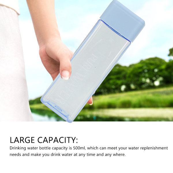 500 ml 17 oz Vattenflaska Transparent Bärbar Brev Tryckt Dricka Vattenflaska med handledsrep Blå