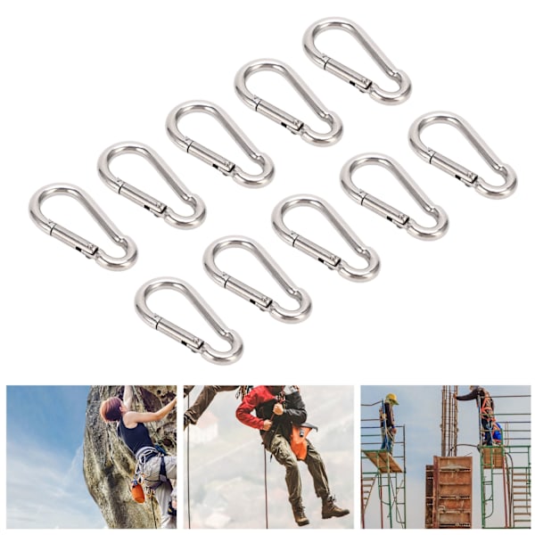 10 st Karbinhakar Fjäder Snabbkoppling Tung Duty Snabblänk 304 Rostfritt Stål för Fågelmatare 6MM