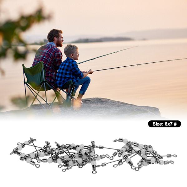 20 st T-formade lysande fiskesvängar 3-vägskontaktkorslinjerullande svängar med pärlor 6x7 #
