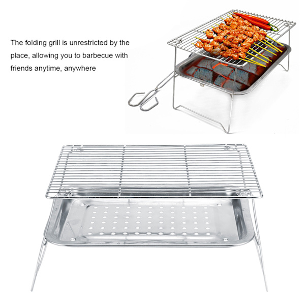 3 st/set Bärbar hopfällbar grill i rostfritt stål BBQ grillställ bricka klämma set