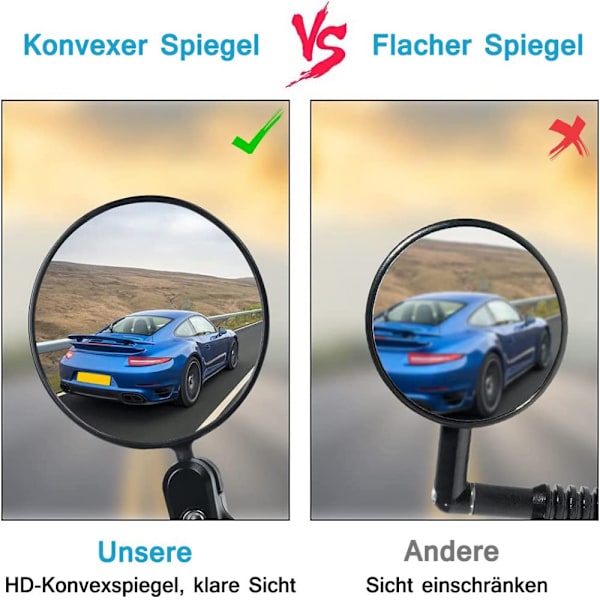 2-pack 360° cykelspegel backspeglar, universell säker backspegel för 17,4 mm - 22 mm, robust, skruvmonterad spegel, cykelstyre