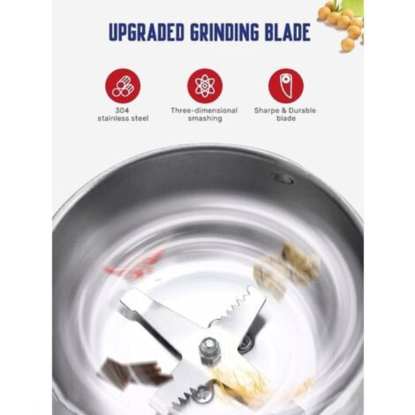 Multifunktionell spannmålskvarn 200W 14500rpm, ultrafint kaffekvarn, 200ml bärbar elektrisk kryddkvarn, rostfritt stål, perfekt för torrt