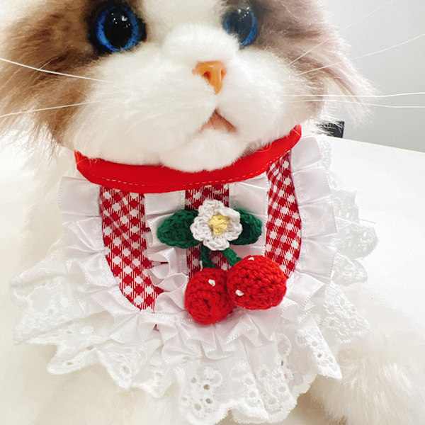 Katt Söt Haklapp Halsduk Spets Husdjurskatt Bandanas Haklapp Halsduk Kattungar Husdjur Prinsesskostym Tillbehör Dekoration Röd Vit Rutig M (Rekommenderas Inom 12,5 kg)